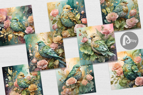 Digital Paper Bird and Botanical Digital Pattern artnoy 