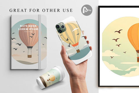 Digital Paper Bird Hot Air Balloon Digital Pattern artnoy 