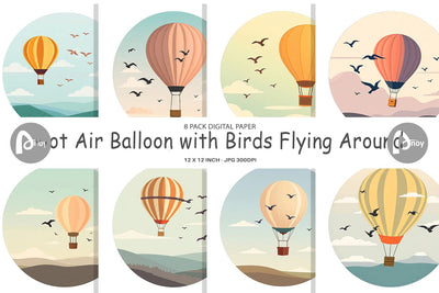 Digital Paper Bird Hot Air Balloon Digital Pattern artnoy 