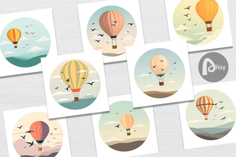 Digital Paper Bird Hot Air Balloon Digital Pattern artnoy 