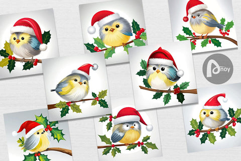 Digital Paper Bird on Holly Branch Digital Pattern artnoy 