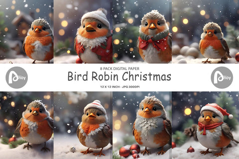 Digital Paper Bird Robin Christmas Digital Pattern artnoy 