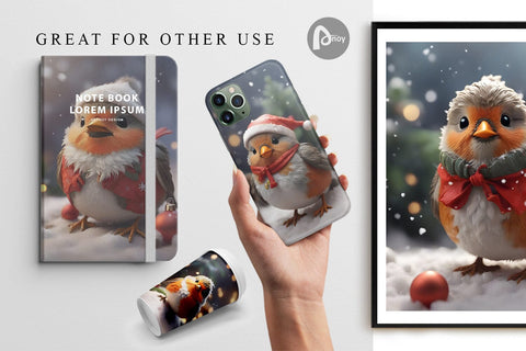 Digital Paper Bird Robin Christmas Digital Pattern artnoy 