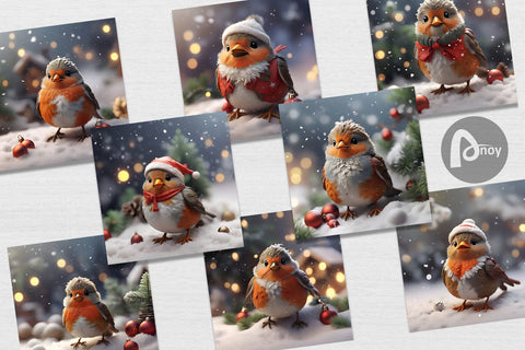 Digital Paper Bird Robin Christmas Digital Pattern artnoy 