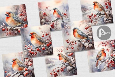 Digital Paper Bird Winter Sublimation artnoy 