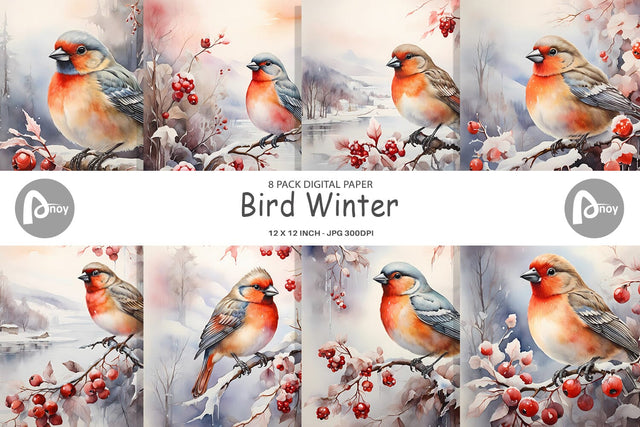 Digital Paper Bird Winter Sublimation artnoy 