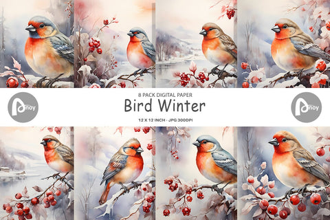 Digital Paper Bird Winter Sublimation artnoy 