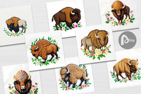 Digital Paper Bison Embroidery Digital Pattern artnoy 