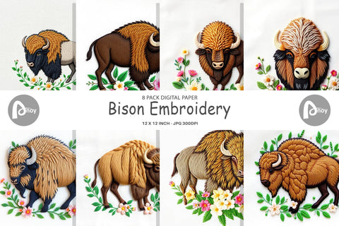 Digital Paper Bison Embroidery Digital Pattern artnoy 