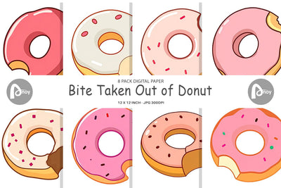 Digital Paper Bitten Donut Digital Pattern artnoy 