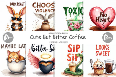 Digital Paper Bitter Coffee Goth Sarcastic Quotes Digital Pattern artnoy 