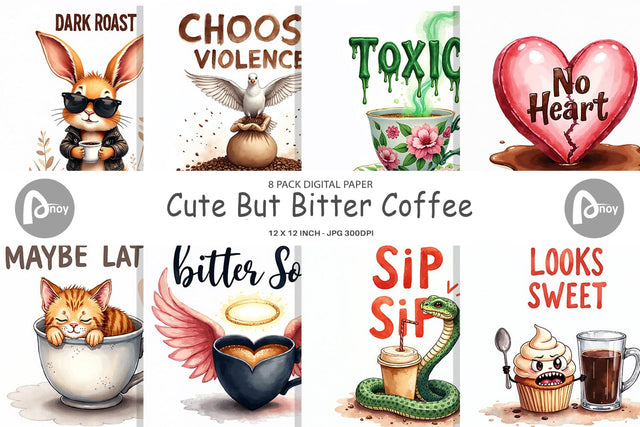 Digital Paper Bitter Coffee Goth Sarcastic Quotes Digital Pattern artnoy 