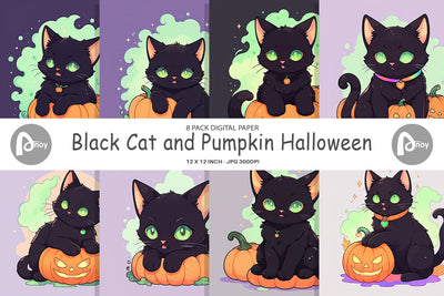 Digital Paper Black Cat and Pumpkin Digital Pattern artnoy 