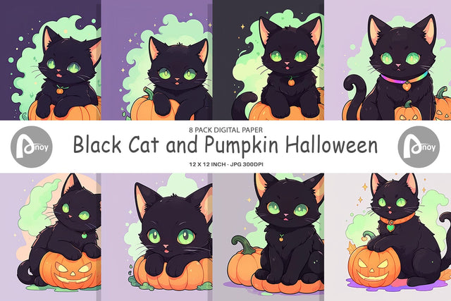 Digital Paper Black Cat and Pumpkin Digital Pattern artnoy 