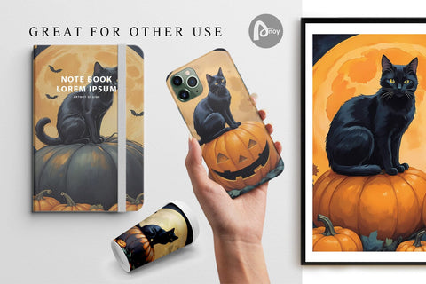 Digital Paper Black Cat and Pumpkin Digital Pattern artnoy 