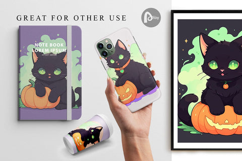 Digital Paper Black Cat and Pumpkin Digital Pattern artnoy 