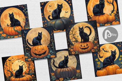 Digital Paper Black Cat and Pumpkin Digital Pattern artnoy 