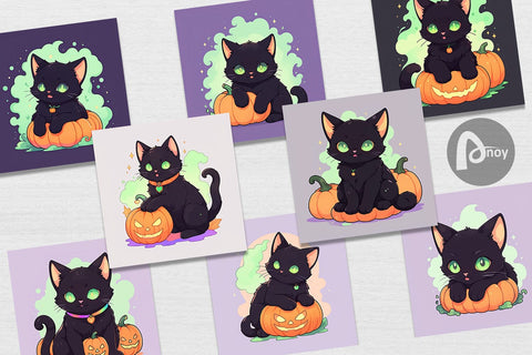 Digital Paper Black Cat and Pumpkin Digital Pattern artnoy 