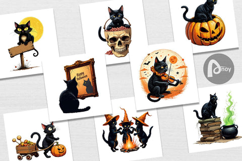 Digital Paper Black Cat Digital Pattern artnoy 