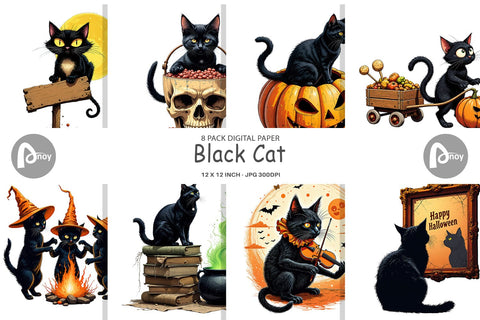 Digital Paper Black Cat Digital Pattern artnoy 