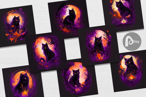 Digital Paper Black Cat Halloween Digital Pattern artnoy 