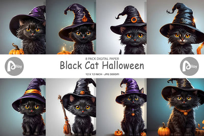 Digital Paper Black Cat Halloween Digital Pattern artnoy 