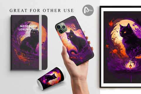 Digital Paper Black Cat Halloween Digital Pattern artnoy 