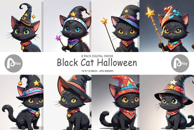 Digital Paper Black Cat Halloween Digital Pattern artnoy 