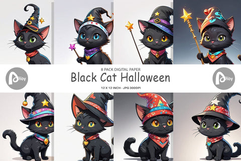 Digital Paper Black Cat Halloween Digital Pattern artnoy 