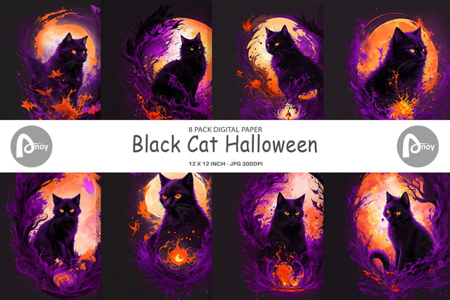 Digital Paper Black Cat Halloween Digital Pattern artnoy 