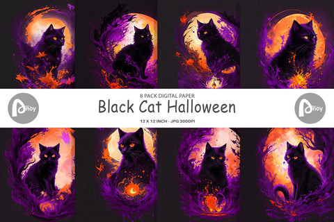 Digital Paper Black Cat Halloween Digital Pattern artnoy 