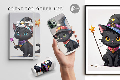 Digital Paper Black Cat Halloween Digital Pattern artnoy 