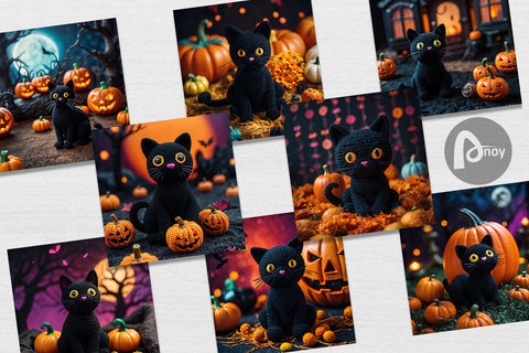 Digital Paper Black Cat Knitted Digital Pattern artnoy 