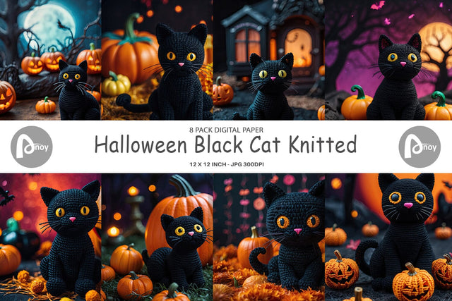 Digital Paper Black Cat Knitted Digital Pattern artnoy 