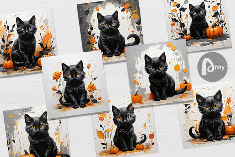 Digital Paper Black Cat Painting Digital Pattern artnoy 