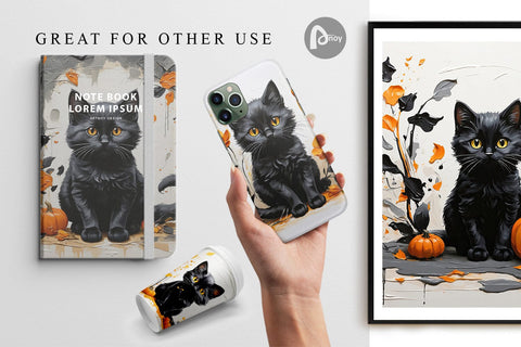 Digital Paper Black Cat Painting Digital Pattern artnoy 