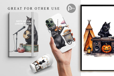 Digital Paper Black Cat Tunes Digital Pattern artnoy 