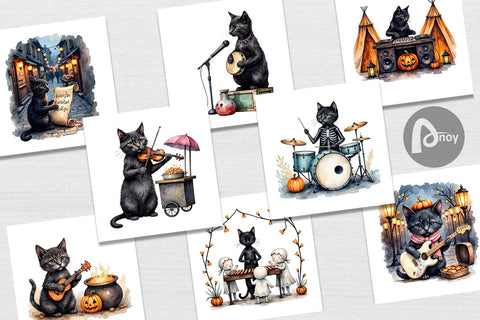 Digital Paper Black Cat Tunes Digital Pattern artnoy 