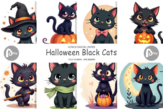 Digital Paper Black Cats Digital Pattern artnoy 