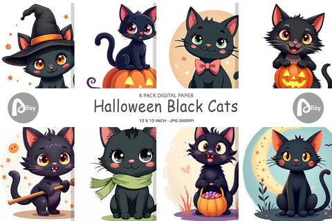 Digital Paper Black Cats Digital Pattern artnoy 