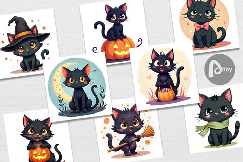 Digital Paper Black Cats Digital Pattern artnoy 