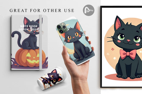 Digital Paper Black Cats Digital Pattern artnoy 