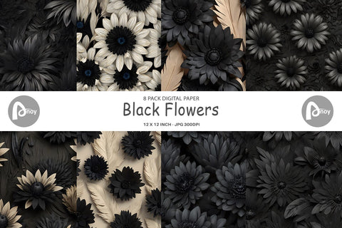 Digital Paper Black Flowers Digital Pattern artnoy 