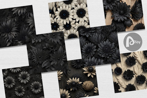 Digital Paper Black Flowers Digital Pattern artnoy 