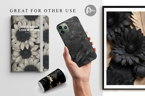 Digital Paper Black Flowers Digital Pattern artnoy 