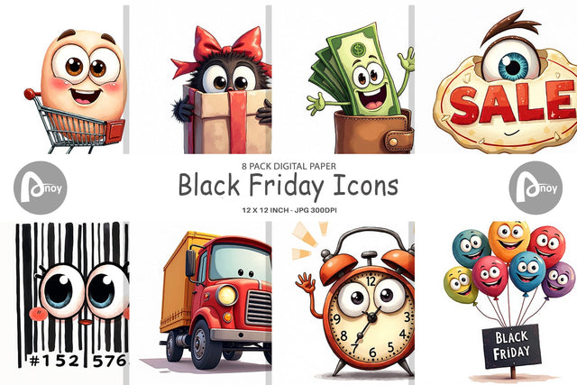 Digital Paper Black Friday Icons Digital Pattern artnoy 