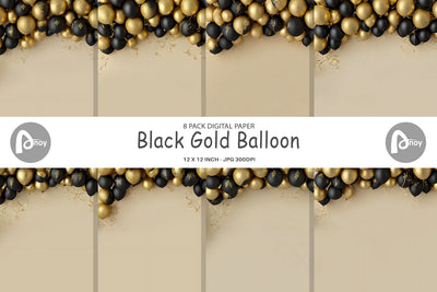 Digital Paper Black Gold Balloon Digital Pattern artnoy 