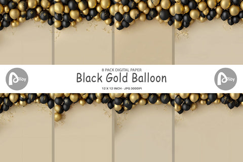 Digital Paper Black Gold Balloon Digital Pattern artnoy 