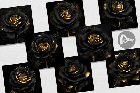 Digital Paper Black Gold Rose flower Digital Pattern artnoy 