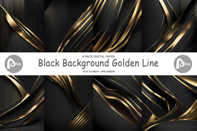 Digital Paper Black Golden Line Digital Pattern artnoy 